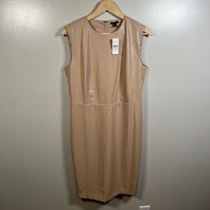 Ann Taylor Faux Leather Sheath Dress Size 10 Tan Neutral Work Career Business